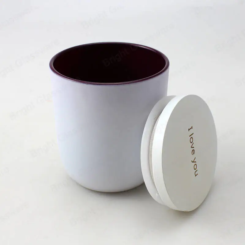 Logo personnalisé Insider Colored Candle Jar Matte White Candle Glass avec couvercle en bois en gros