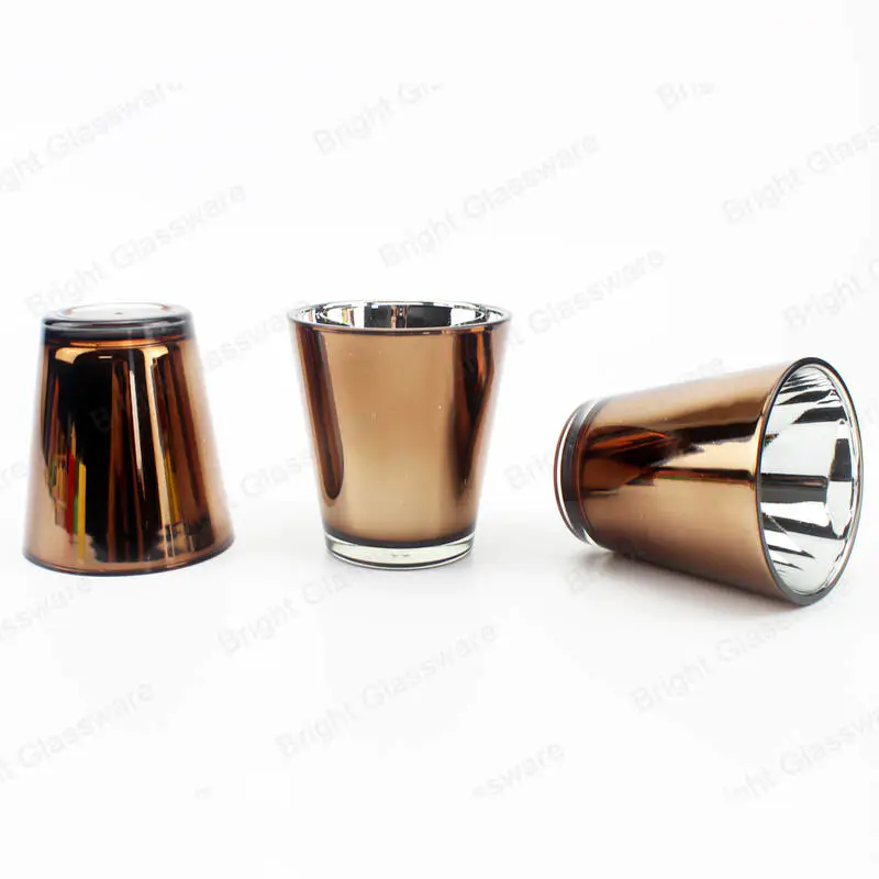 V形蜡烛罐棕色和银色玻璃烛台，用于家居装饰