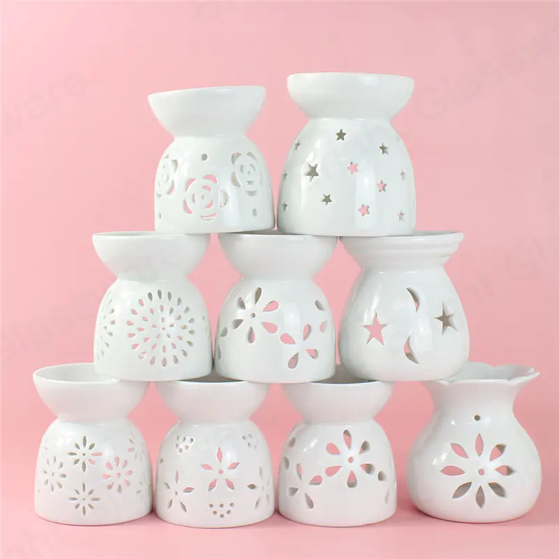 OEM white luxury ceramic wax candle warmer tea light melt burner set ceramic wax burner