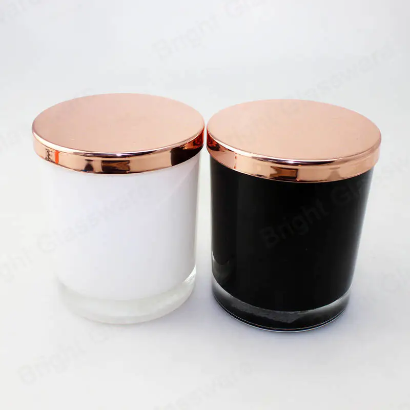 Tarros de velas lisos de vidrio amarillo/negro/blanco de 300 ml con tapa de oro rosa