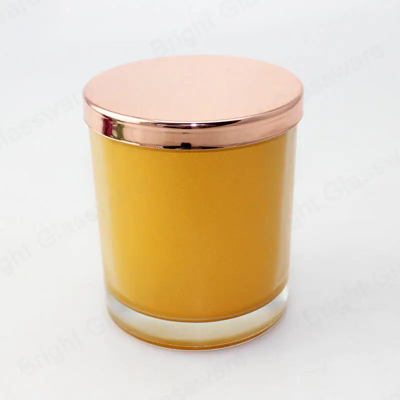 Гладкие желтые/черные/белые стеклянные банки для свечей объемом 300 мл с крышкой из розового золота