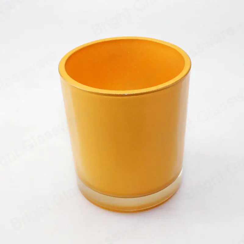 光滑的黄色/黑色/白色玻璃300ml蜡烛罐，带玫瑰金盖