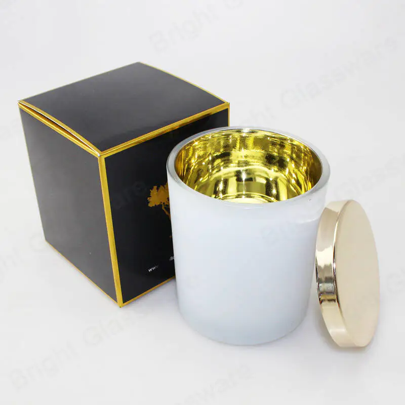 空电镀金白 10 盎司蜡烛罐带盖和包装盒