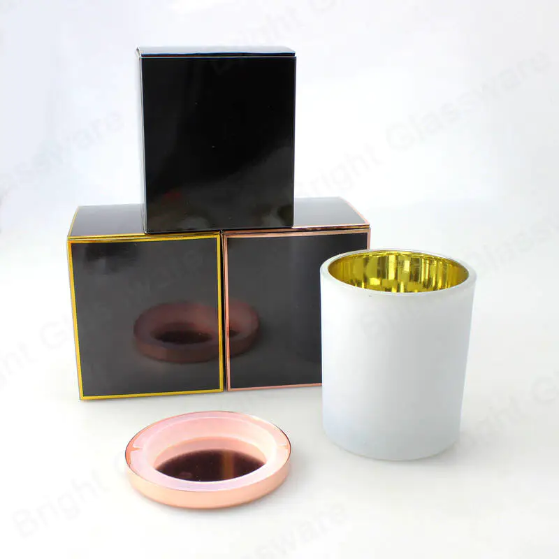 空电镀金白 10 盎司蜡烛罐带盖和包装盒