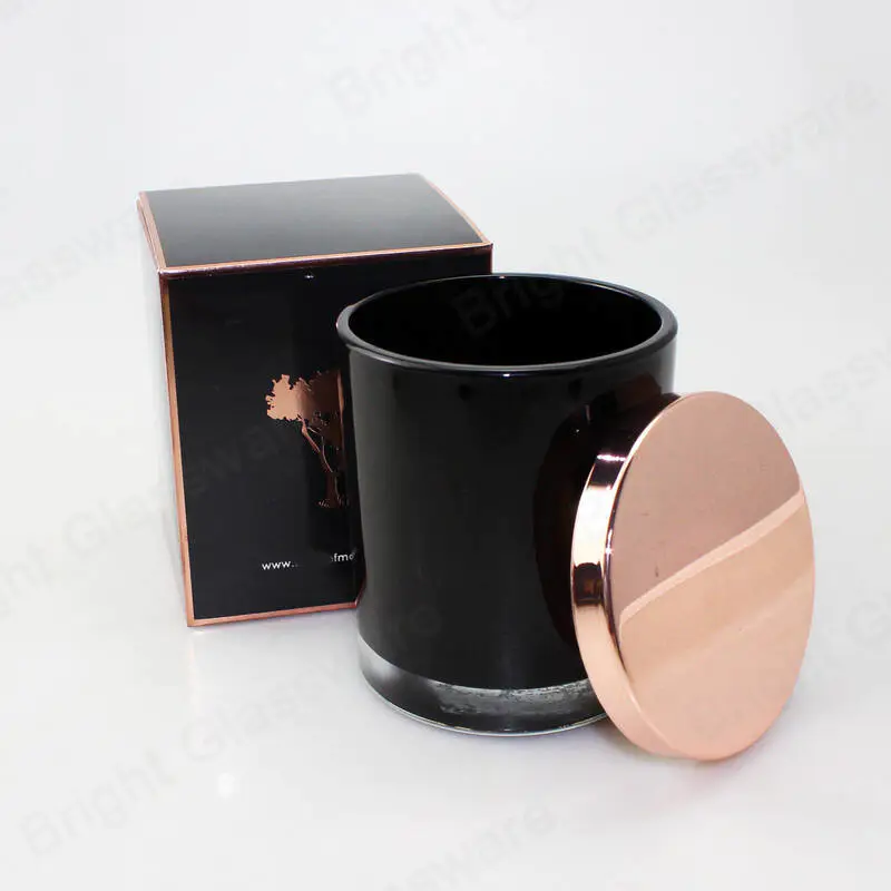 luxury black candle box packaging glass candle jars with metal lid 