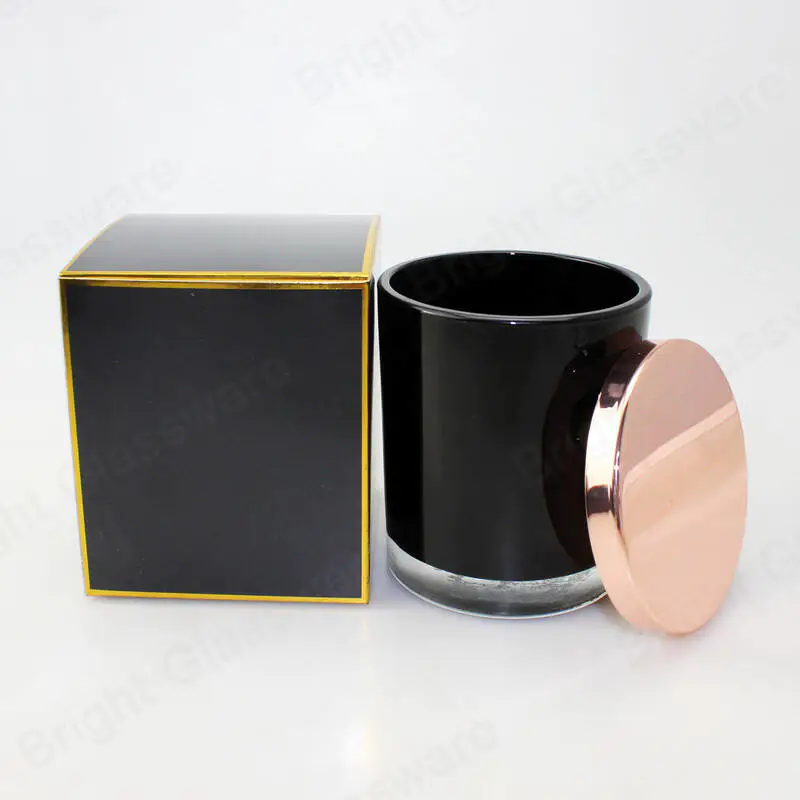 Boîte à bougies noire de luxe Emballage bocaux de bougies en verre avec couvercle en métal