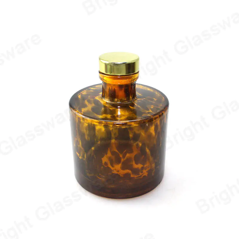 200ml de moda con estampado de leopardo difusor de láminas botella de vidrio con corcho para el aroma de la habitación