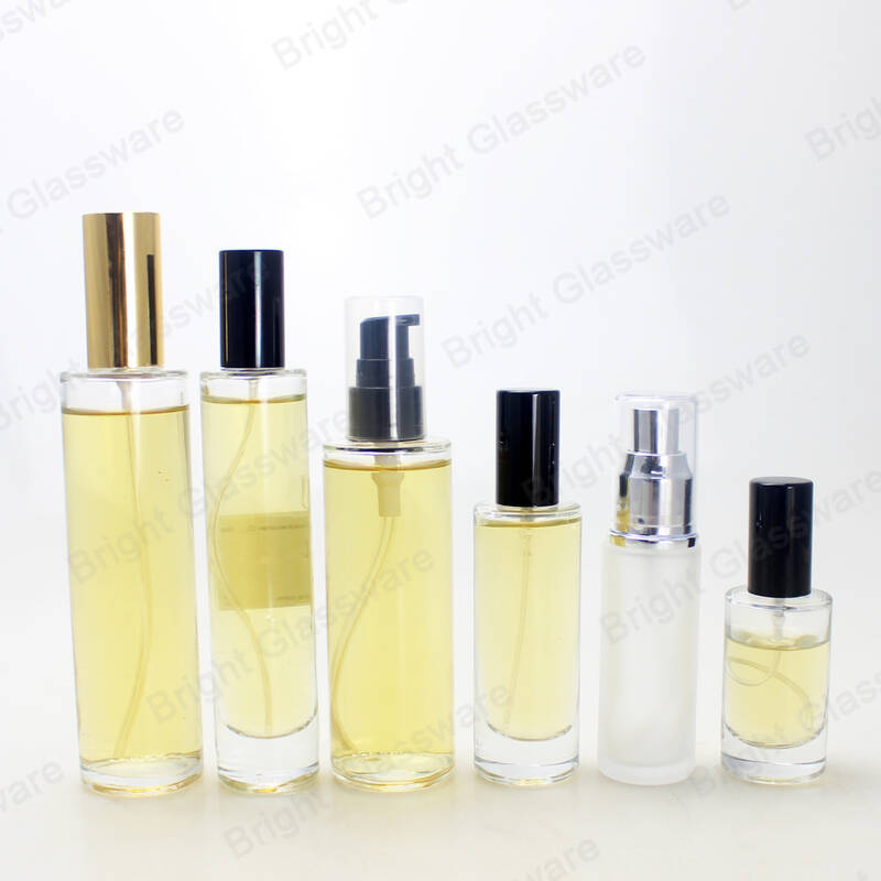 round clear empty perfume bottles 100 ml 50ml 30ml 15ml with sprayer and cap