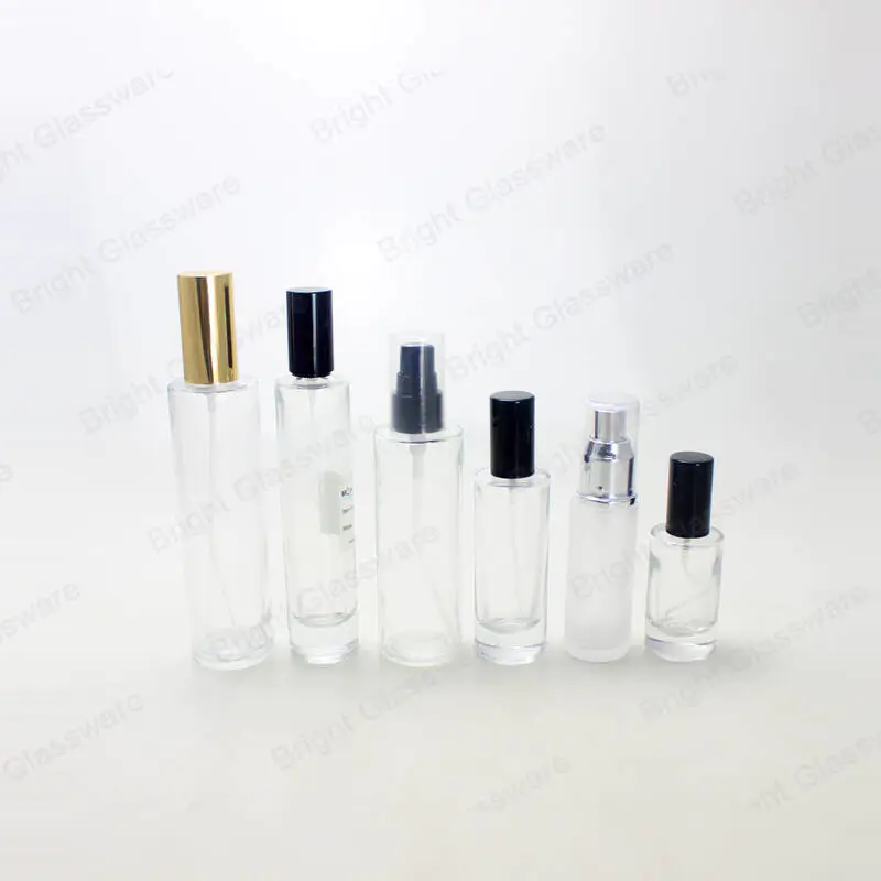 frascos redondos de perfume transparentes vacíos 100 ml 50ml 30ml 15ml con pulverizador y tapón