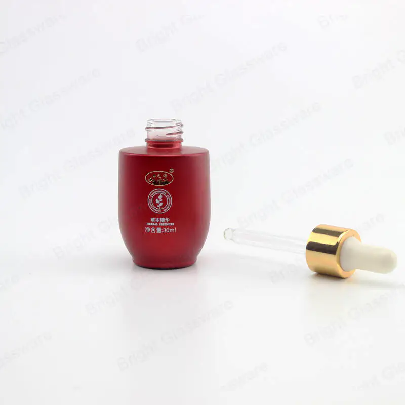 30ml red essential oil bottles with dropper and golden cap