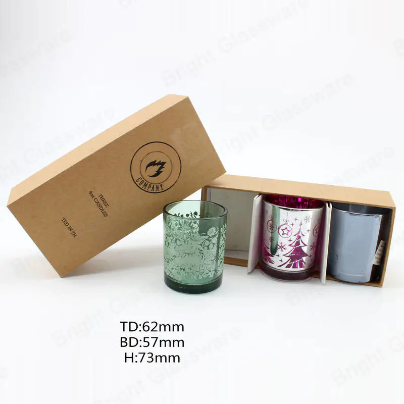 Custom 3 pièces ensemble rectangle kraft boîte à bougies en papier kraft pour 4oz bougeoir pot de bougie en verre bougeoirs
