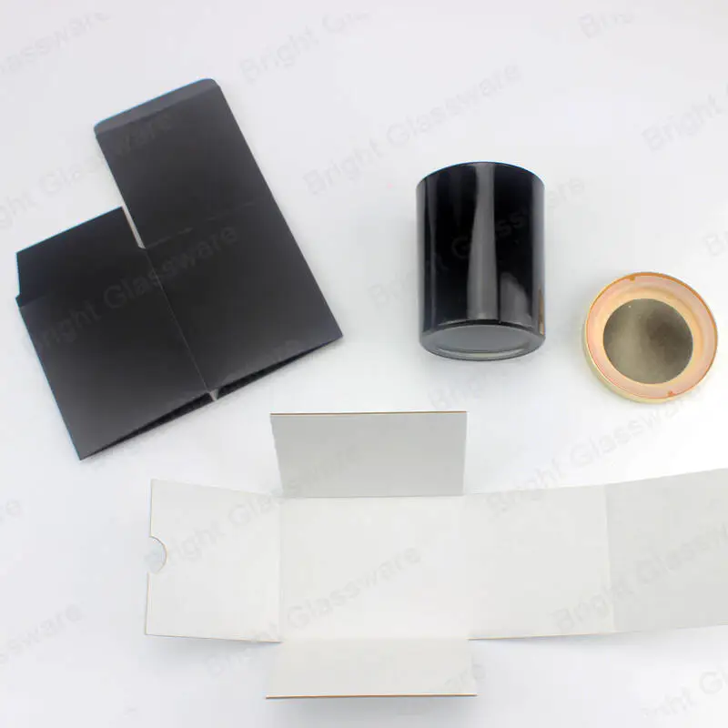 Frasco de vela negro reciclado con caja y tapa de metal para la venta