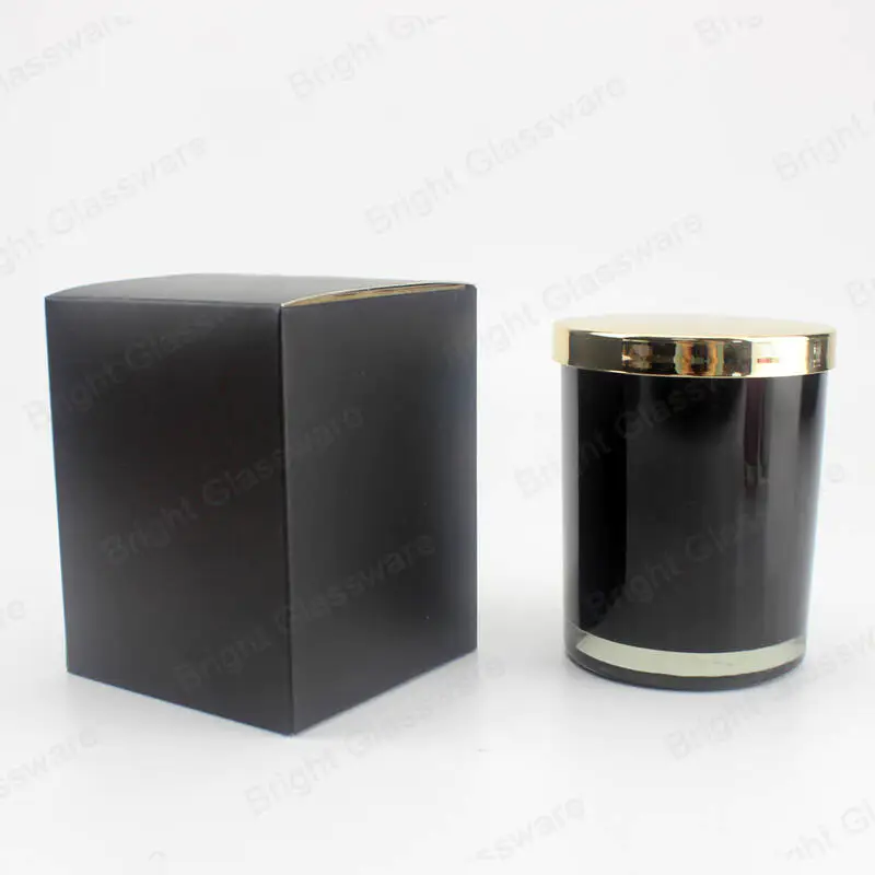 جرة شمعة سوداء معاد تدويرها مع صندوق وغطاء معدني للبيع