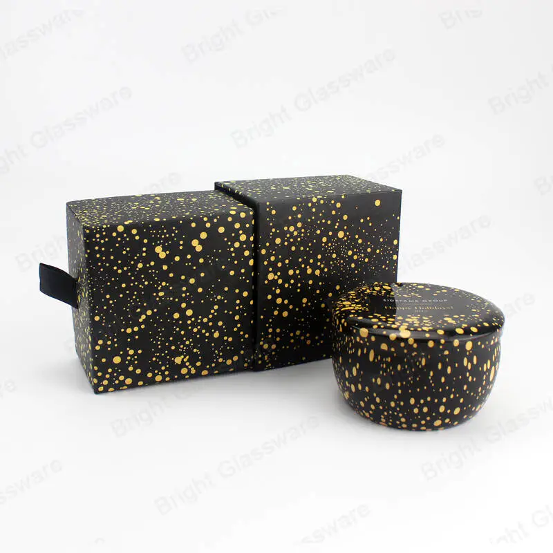 Diseño personalizado Embalaje de caja deslizante de cajón rígido negro de cartón con cinta para lata de velas
