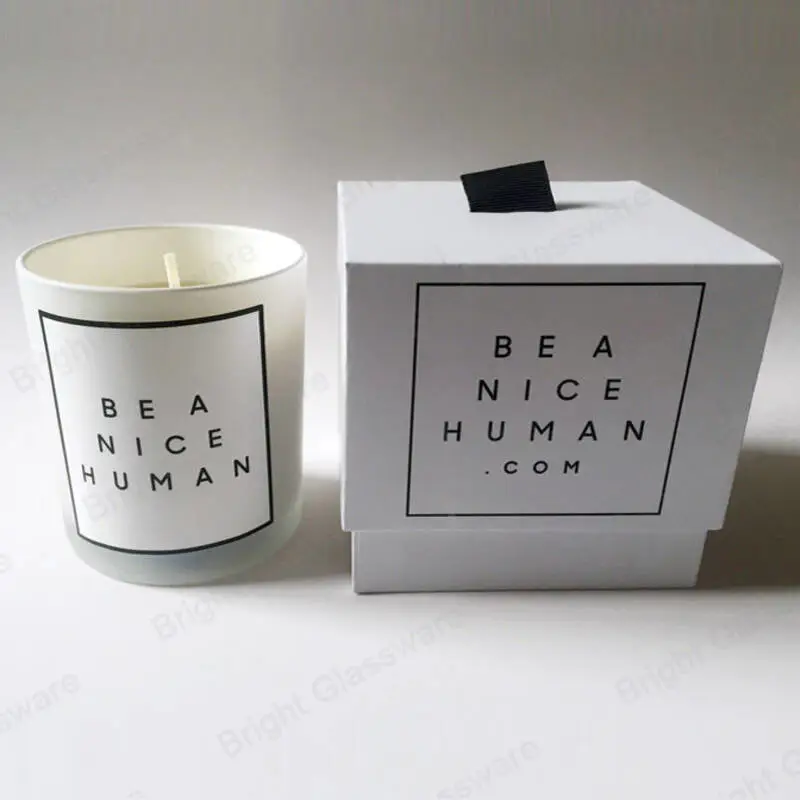 rigid cardboard white candle boxes with ribbon for scented soy wax candle jar packaging