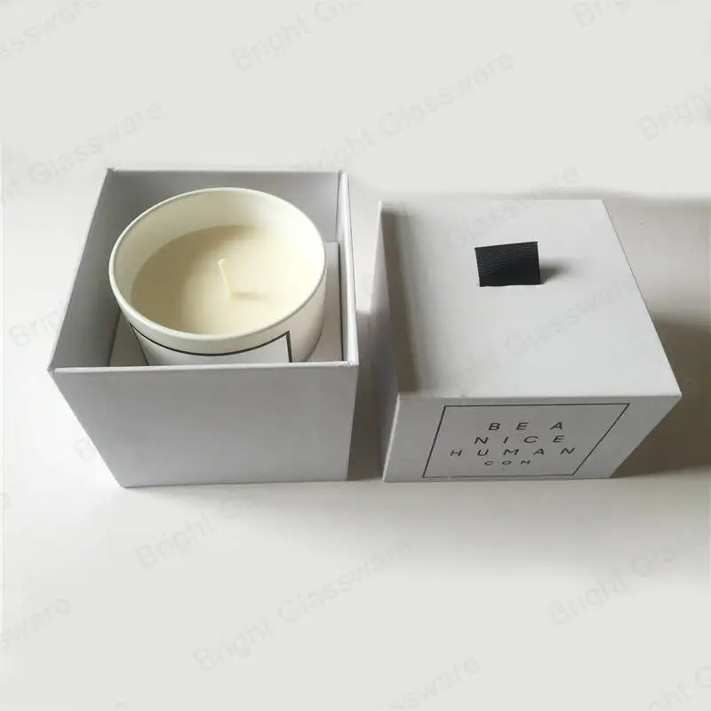 Жесткие картонные белые коробки для свечей с лентой для упаковки банки для ароматизированных свечей из соевого воска
