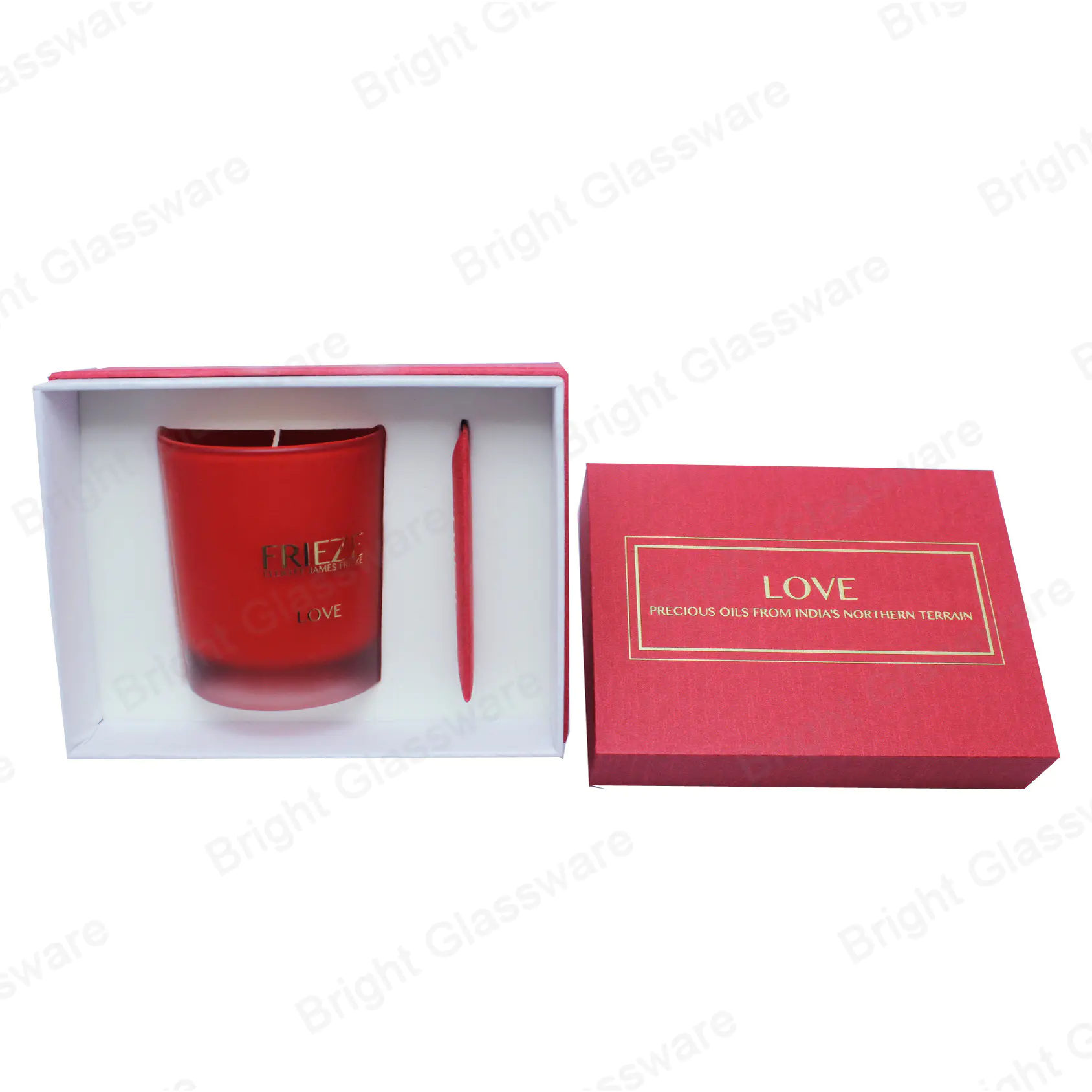 カスタムパーソナライズされた香りのキャンドル瓶赤い色の結婚式は、カードとキャンドルボックスを支持