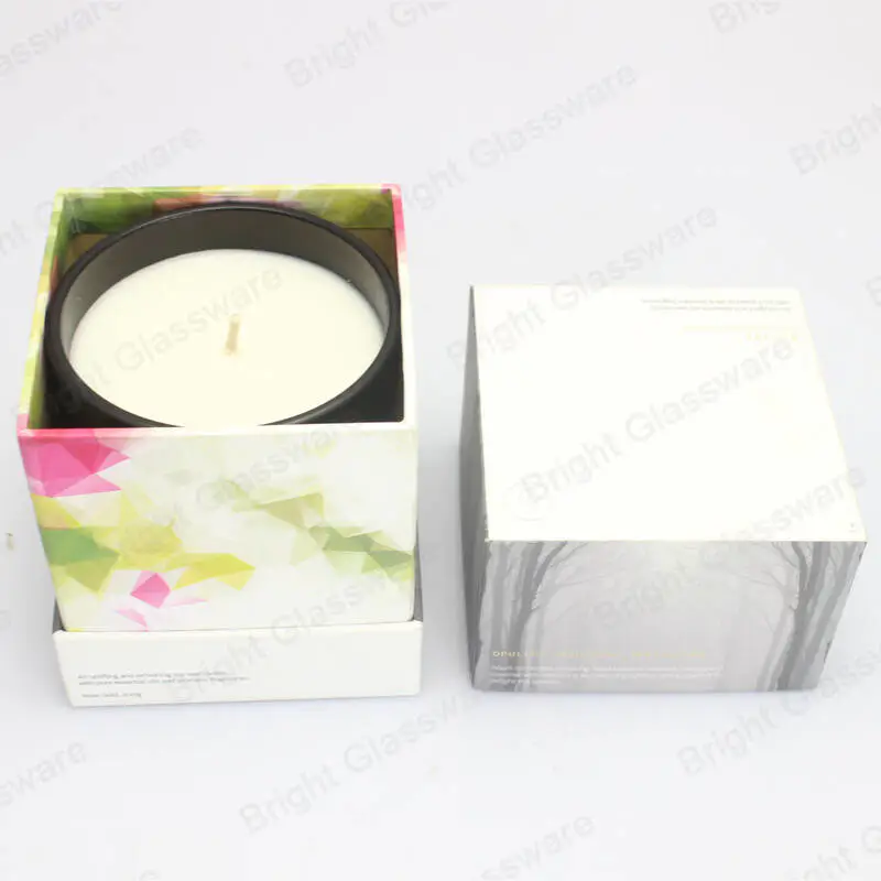 定制印花徽标豪华硬纸板方形蜡烛盒，用于玻璃蜡烛罐
