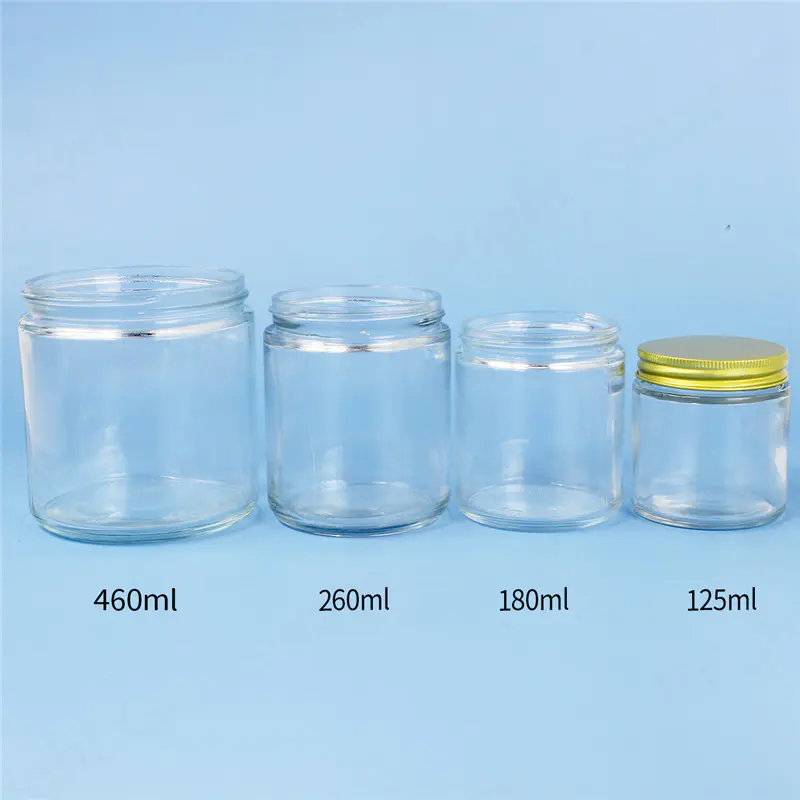 便宜的透明/黑色 15oz 8oz 6oz 4oz 宽口直边玻璃罐，带铝盖