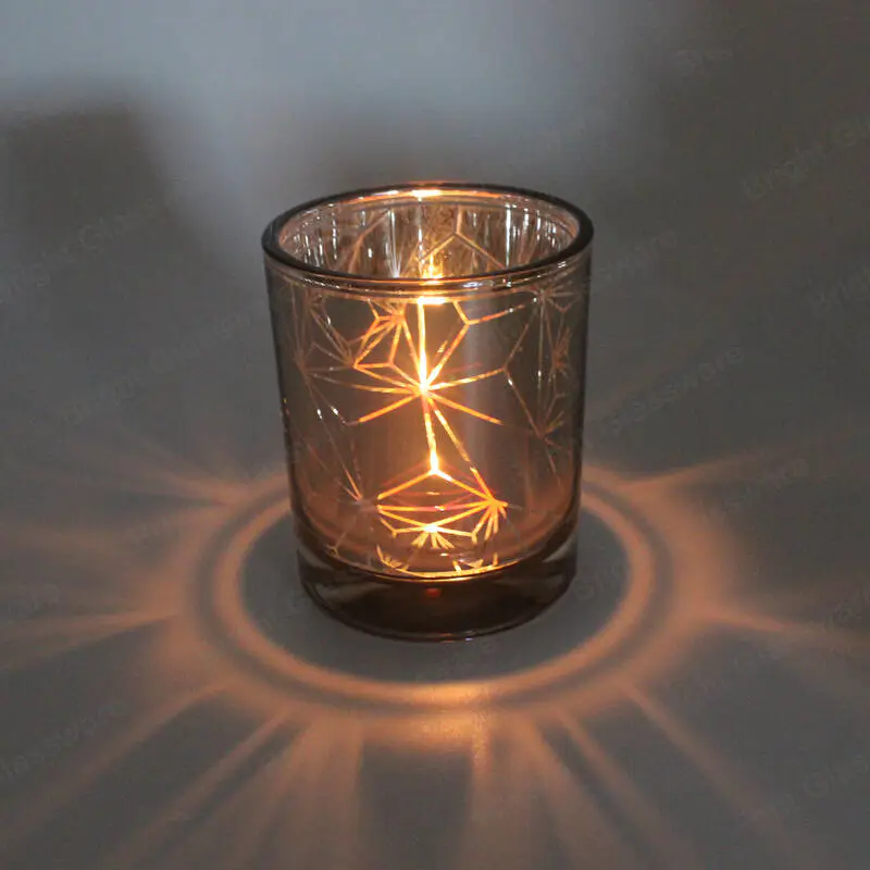 Nouveau design pots de bougies en verre de placage vide en cuivre pour la décoration de fête de mariage