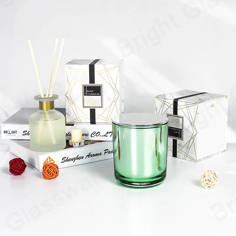 Recipientes de velas de vidrio de color personalizado 14 oz candelabro con tapa