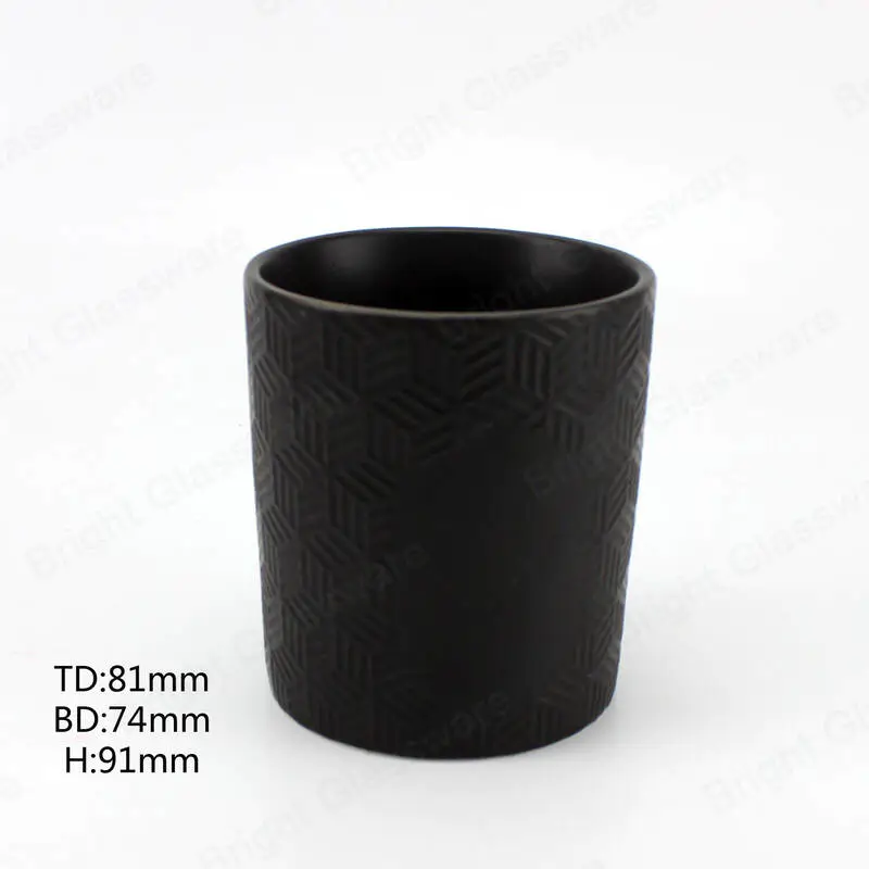 定制圆柱体装饰地理切割空黑色陶瓷蜡烛容器来制作蜡烛