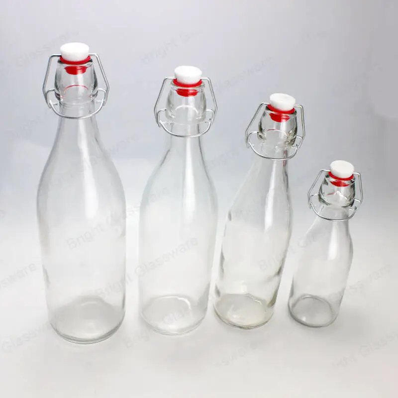 airtight 250ml, 500ml, 750ml,1000ml drinking juice beverage beer bottle with flip top swing top lid