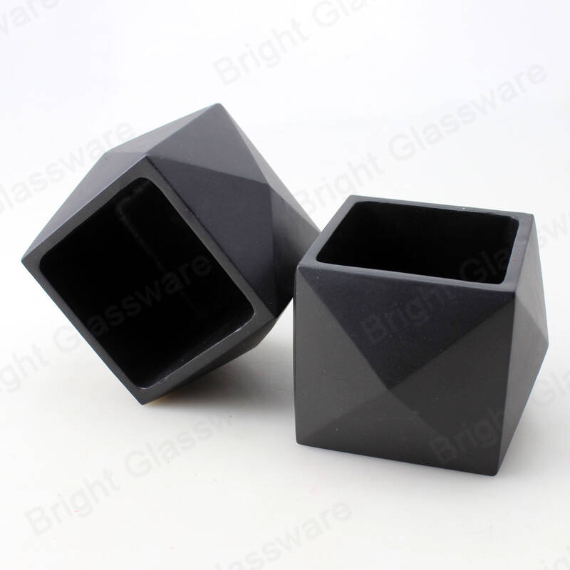 geometric black concrete candle holder