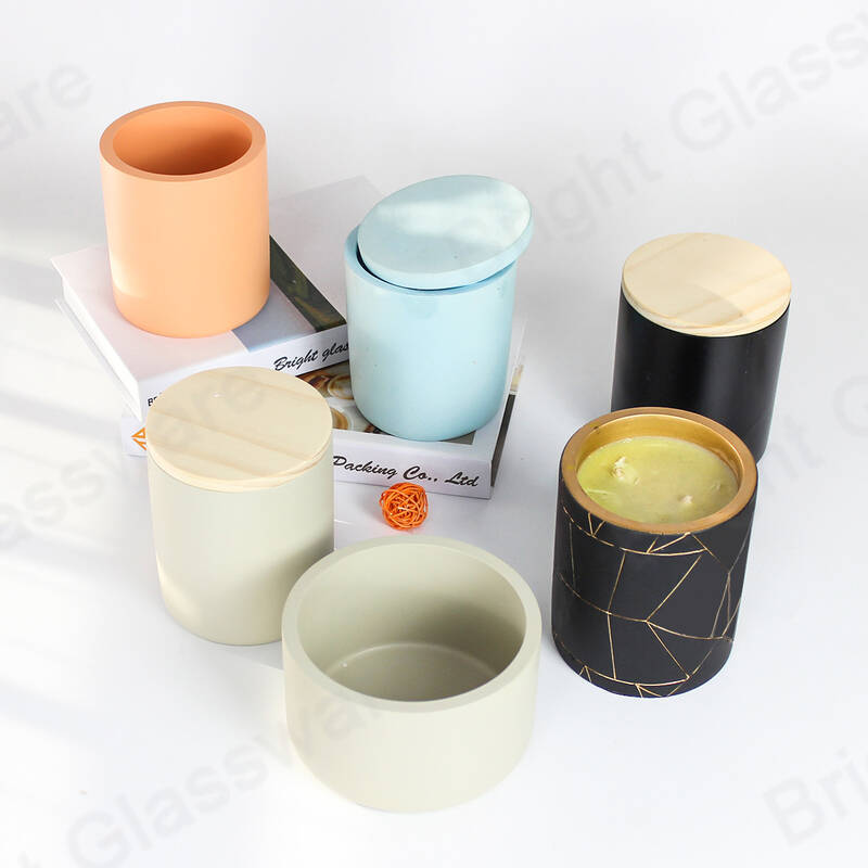 custom colored cement concrete candle vessels with lid wholesale
