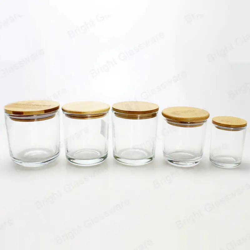 small medium large base clear glass Cambridge candle jars with bamboo lid 