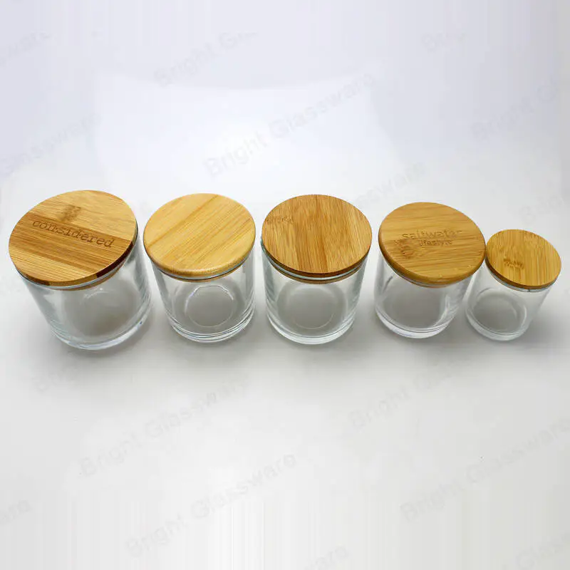 petits pots de bougies Cambridge en verre transparent à base moyenne avec couvercle en bambou