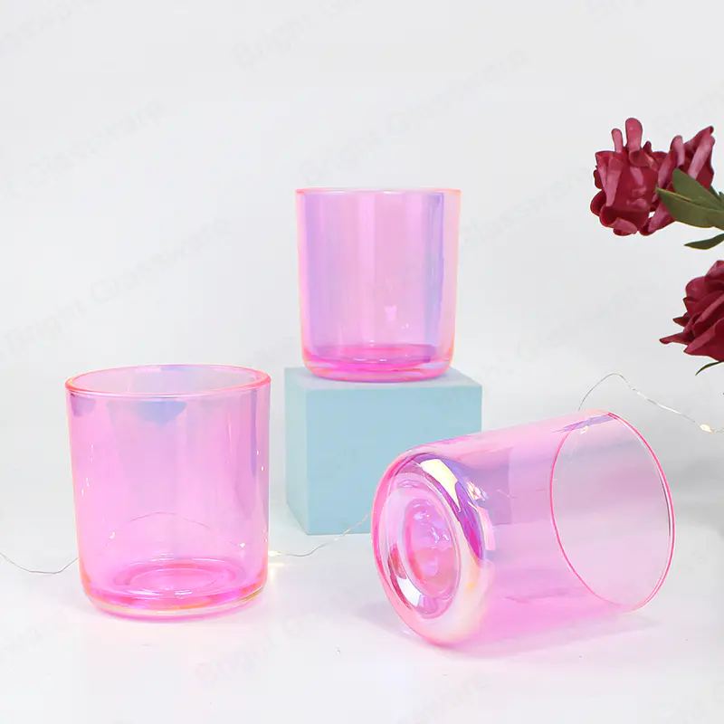 豪华空玻璃电镀粉红色蜡烛罐，用于家庭装饰