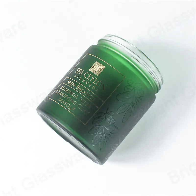 pot cosmétique en verre vert à parois droites de 16 oz avec couvercle en aluminium