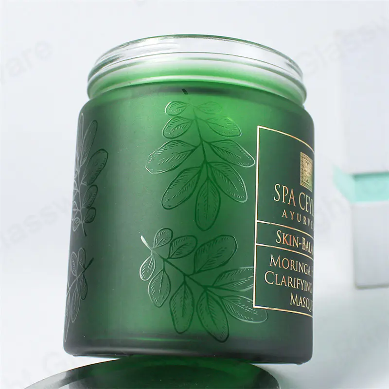 绿色直边 16 oz 玻璃化妆品罐，带铝盖