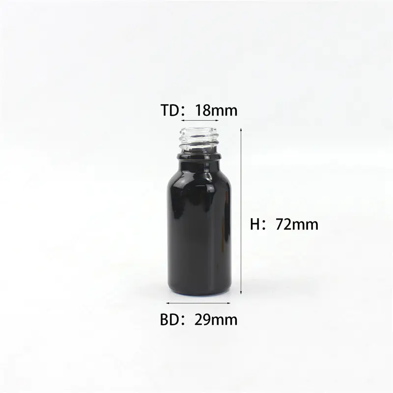 زجاجات الزيت العطري الزجاجية السوداء مع غطاء لولبي من الألومنيوم