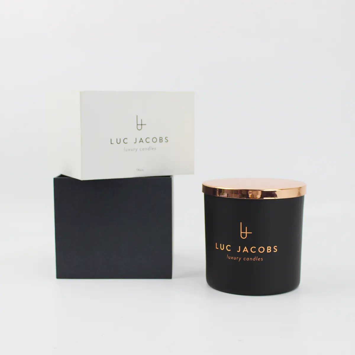 10盎司哑光黑色蜡烛罐玻璃，玫瑰金盖和手工包装盒