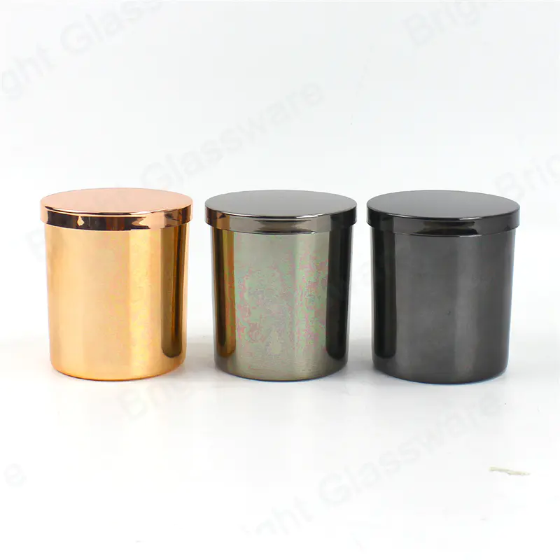 Pot de bougie à gobelet galvanisé coloré à côtés droits avec couvercle en métal