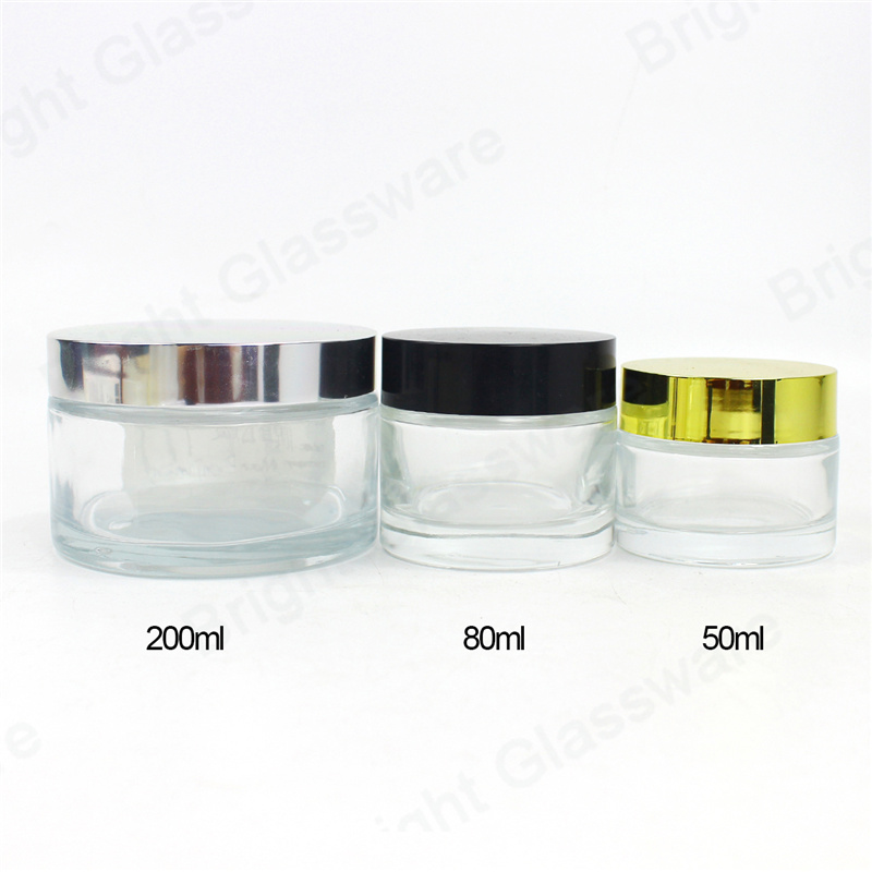 200ml 80ml 50ml clear empty glass cream jar containers with lid
