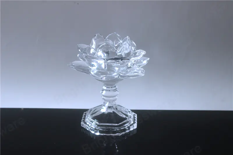 Grand bougeoir de fleur de lotus en cristal avec support en verre