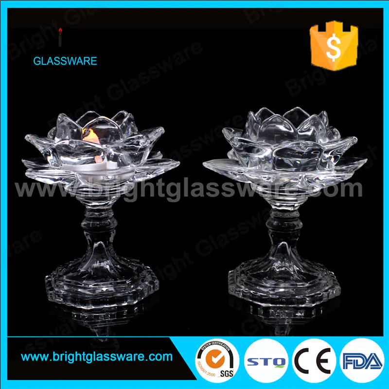 Candelabro de flor de loto de cristal grande con soporte de vidrio
