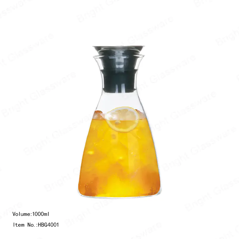 34オンス1Lガラスウォーターピッチャー耐熱耐久性のあるホウケイ酸ガラスカラフェ、ホットおよびコールドドリンクジュース用