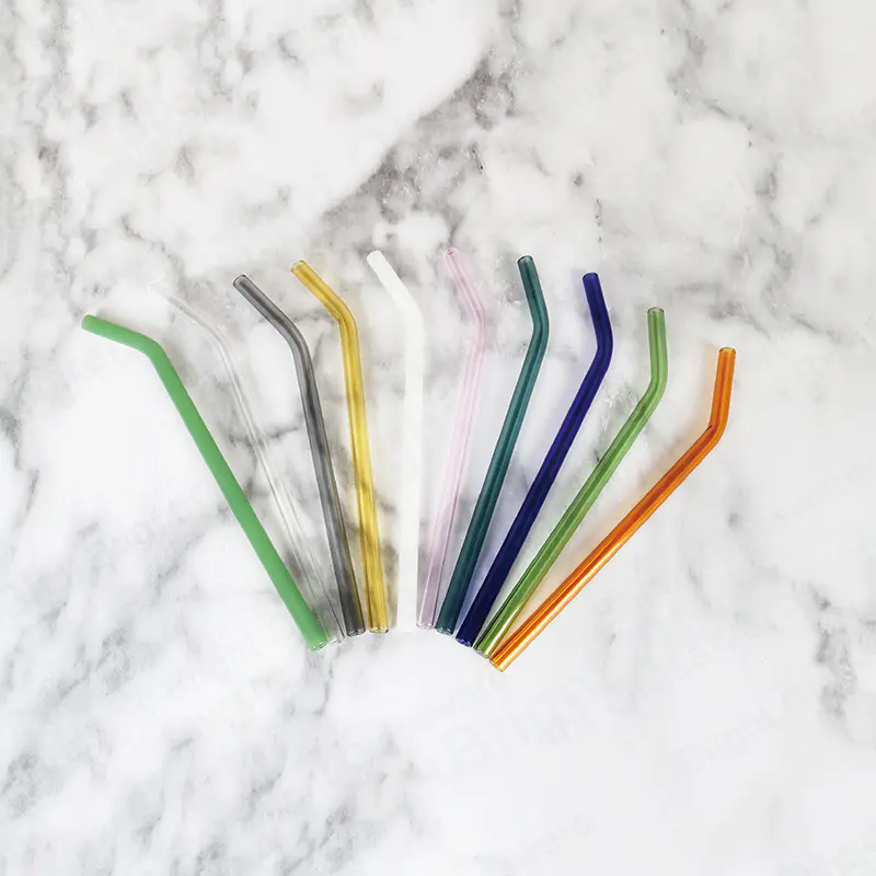 Eco-Friendly clear reusable borosilicate heat resistant curved glass drinking straws wholesale 