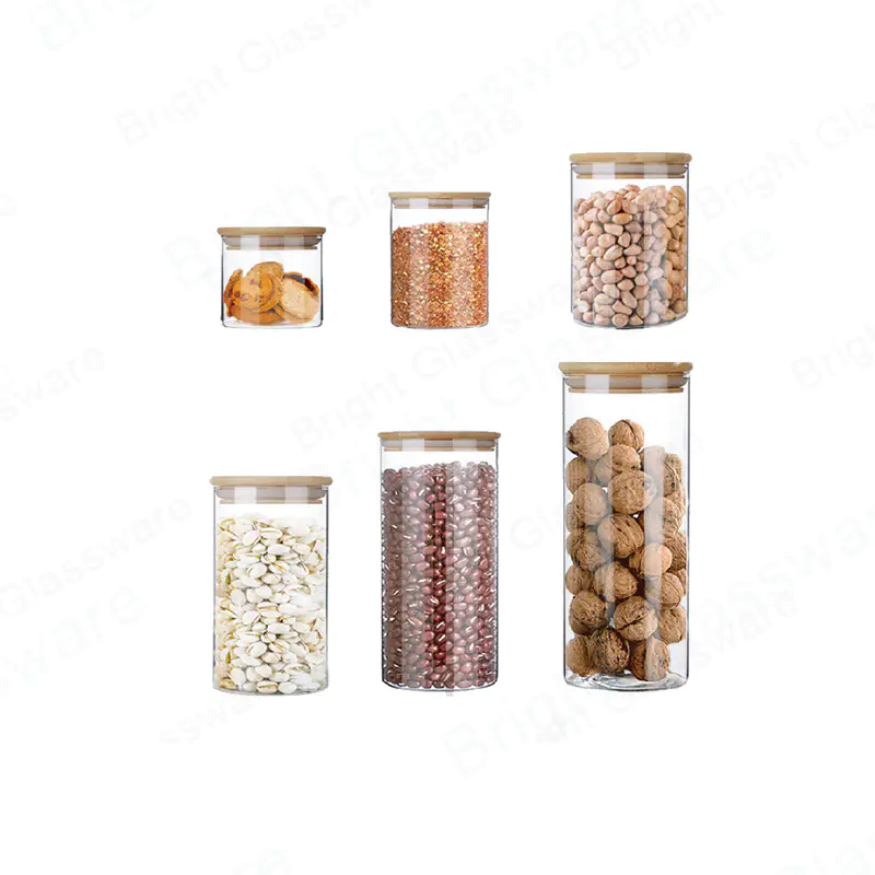 Wholesale premium airtight seal high borosilicate glass food storage jar with bamboo lids