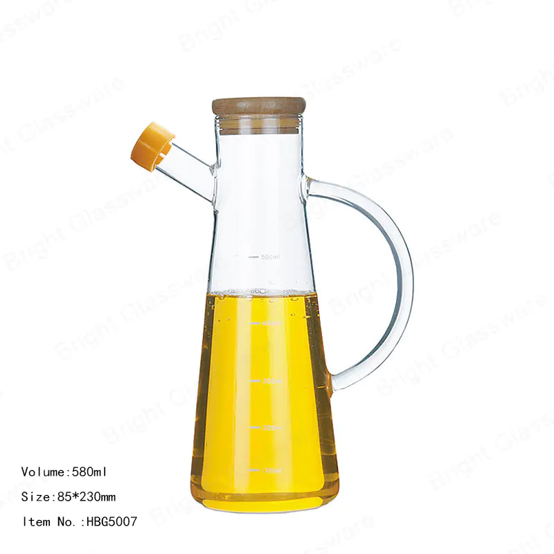 Dispensador de vinagre doméstico olla de aceite de vidrio de borosilicato alto con tapa de bambú