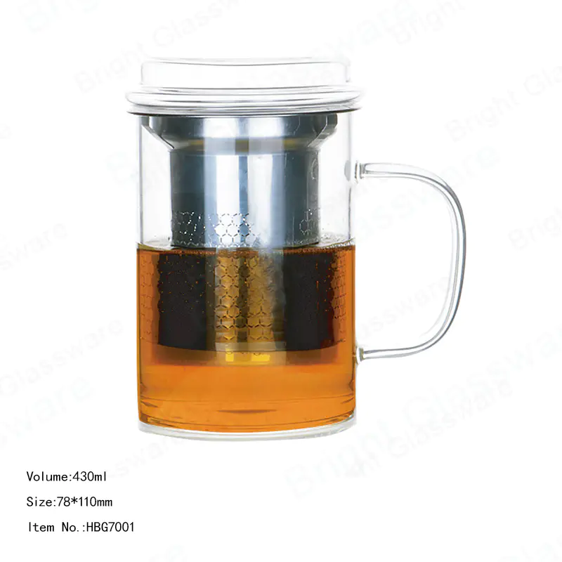 Taza de vidrio transparente de borosilicato transparente de 430 ml de pared simple fácil de limpiar con colador de té