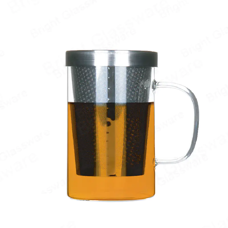 12oz 17oz glass cup with infuser borosilicate glass tea mug with stainless steel strainer and lid