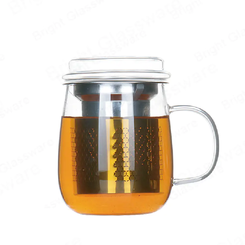 450ml borosilicate heat resistant glass tea cup with infuser and lid