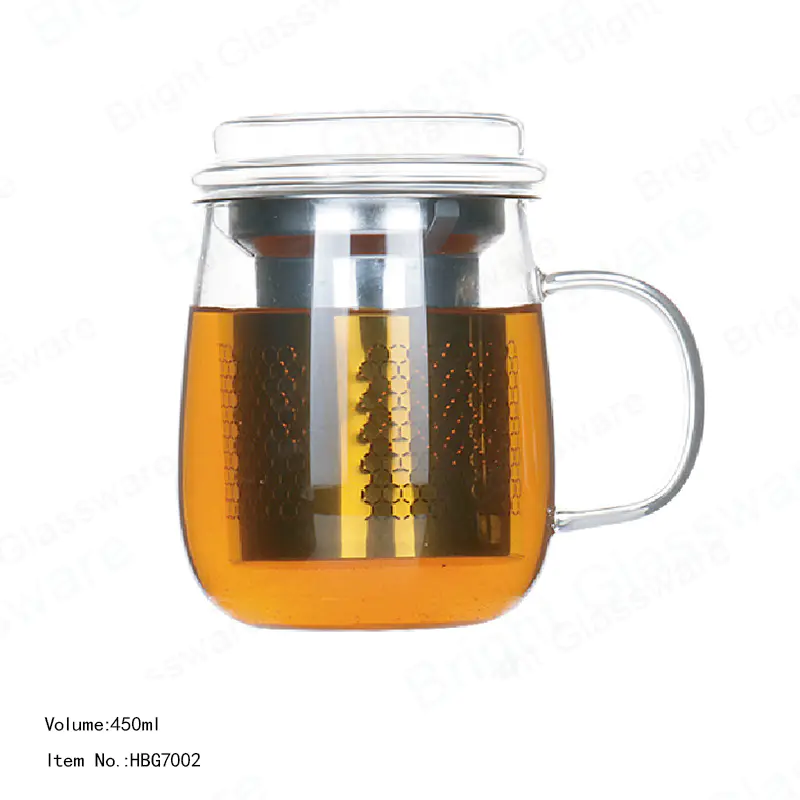 450ml de borosilicate résistant à la chaleur tasse à thé en verre avec infuseur et couvercle