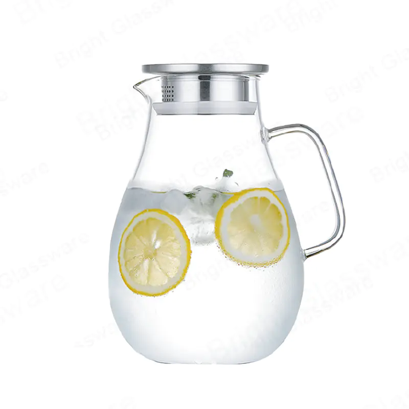 1.5L heat resistant water carafe glass pitcher with stainless steel filter Lid  