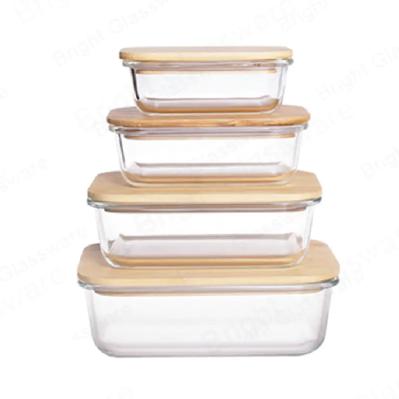 recycled rectangle pyrex glass meal prep box borosilicate glass food storage containers set with lids